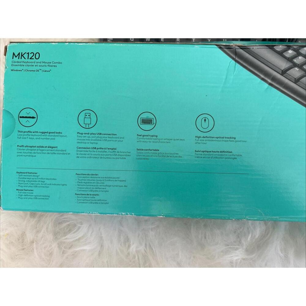 Logitech MK120 Plug & Play USB Keyboard & Mouse Black New Open Box Tested Works - Picture 4 of 7